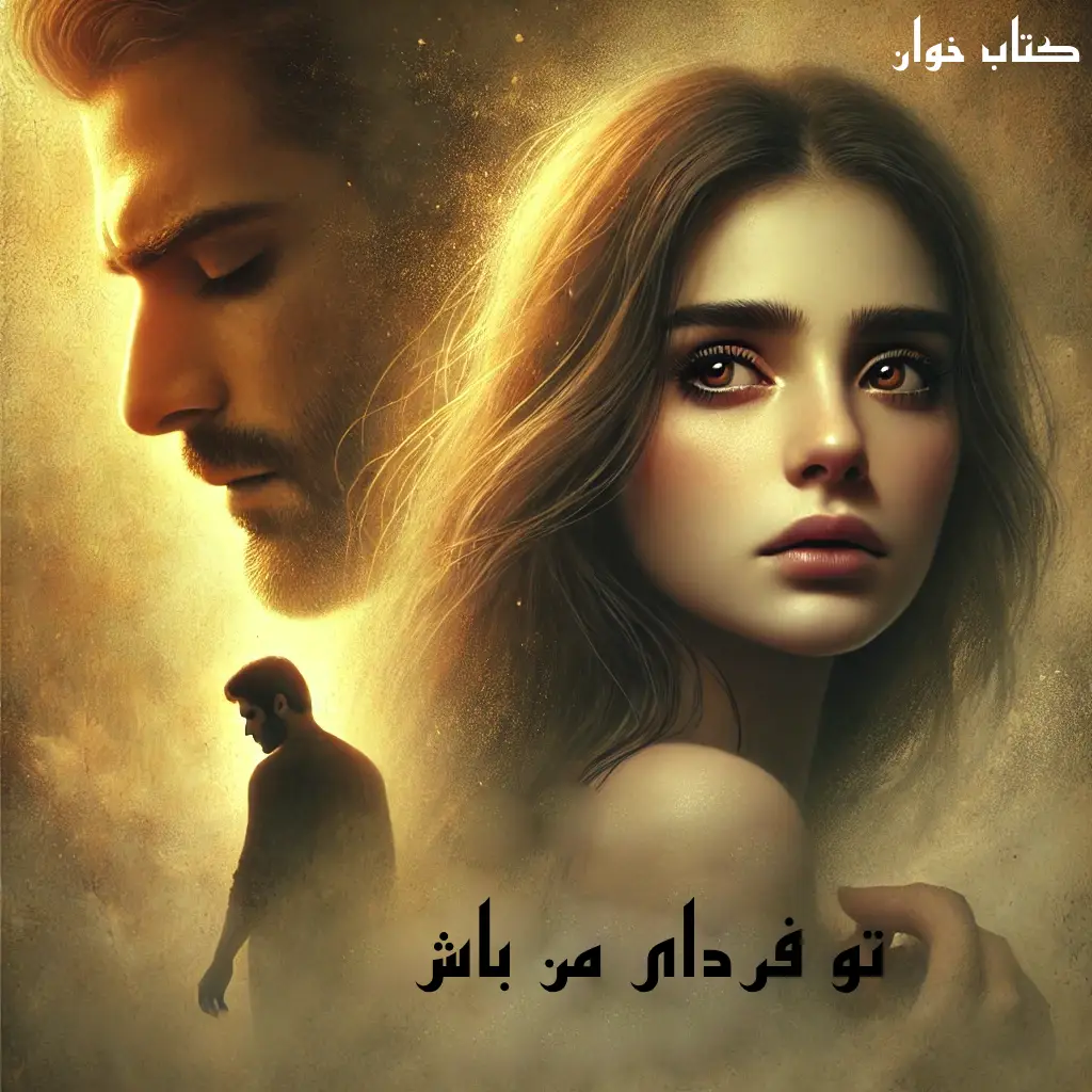 DALL·E 2025-03-11 12.25.09 - A dramatic and emotional book cover illustration for the novel 'تو فردای من باش'. The image features a melancholic young woman with deep, expressive e (1) دانلود رمان تو فردای من باش pdf